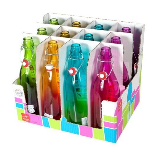 Бутылка с герметичной пробкой 1 л, цвета в ассортименте, стекло, серия Giara Funny, Bormioli Rocco