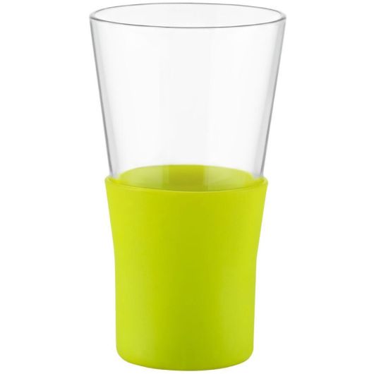 Стакан для кофе/чая 320 мл, с силиконовой подставкой, зеленый, стекло, серия YPSILON Brio, Bormioli Rocco