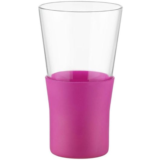 Стакан для кофе/чая 320 мл, с силиконовой подставкой, розовый, стекло, серия YPSILON Brio, Bormioli Rocco