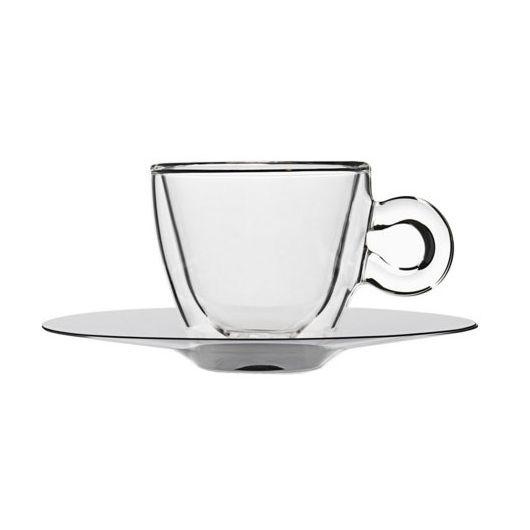 Кофейная пара: чашка с двойными стенками 65 мл + металлическое блюдце, серия Thermic Glass, Luigi Bormioli