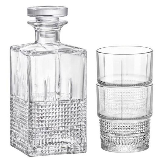 Набор  для виски из 7 предметов (декантер 0,75 л + 6 стаканов 370 мл) Bartender Novecento,  Bormioli Rocco